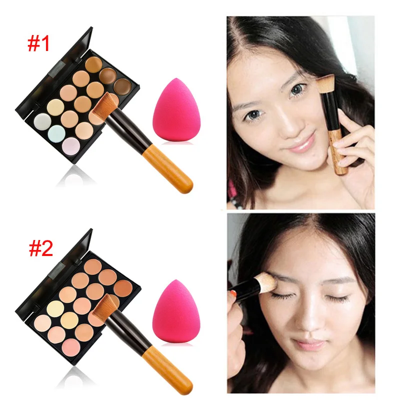 

Fashion Women Professional 15 Color Makeup Cosmetic Contour Concealer Palette Make Up+Sponge+Concealer Brush ETS88