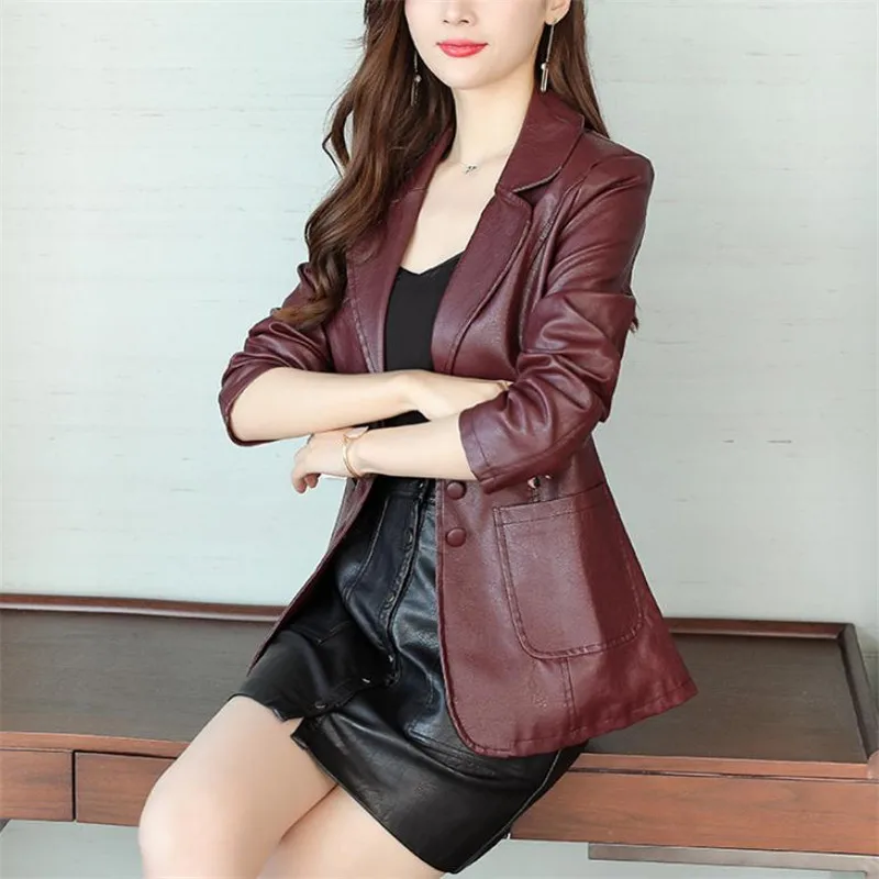 Korean version Pu Jacket Coats Middle aged and old Women