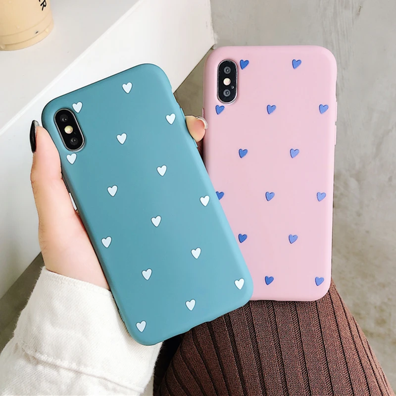 MYSUN Hot Case For iPhone XS Max XR 6 6S 7 8 Plus Full Body Soft TPU Blue &amp Pink Heart Phone Back Cover Cases Bags Gift |