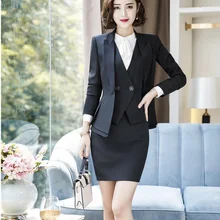 Униформа дизайн блейзеры для женщин Бизнес Рабочая одежда с куртками пальто и юбка и жилет пальто и жилет женские Дамские офисные наборы