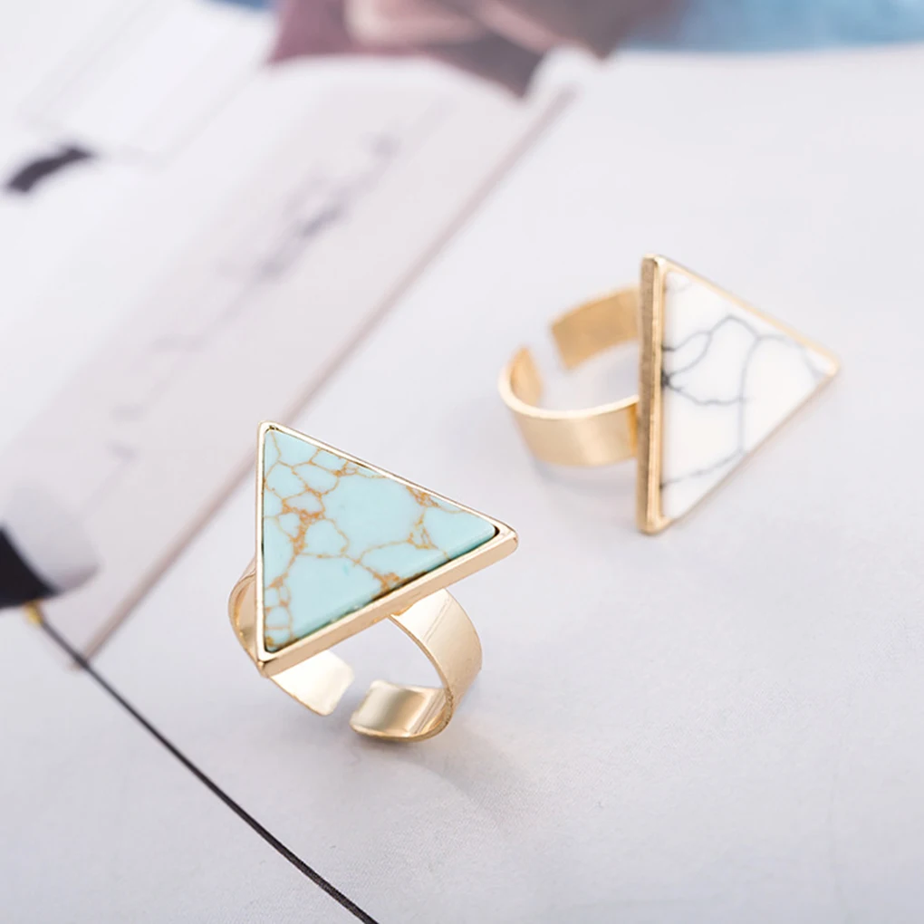 

Hot Design Adjustable Rings Alloy Geometric Natural Stone Ring For Party