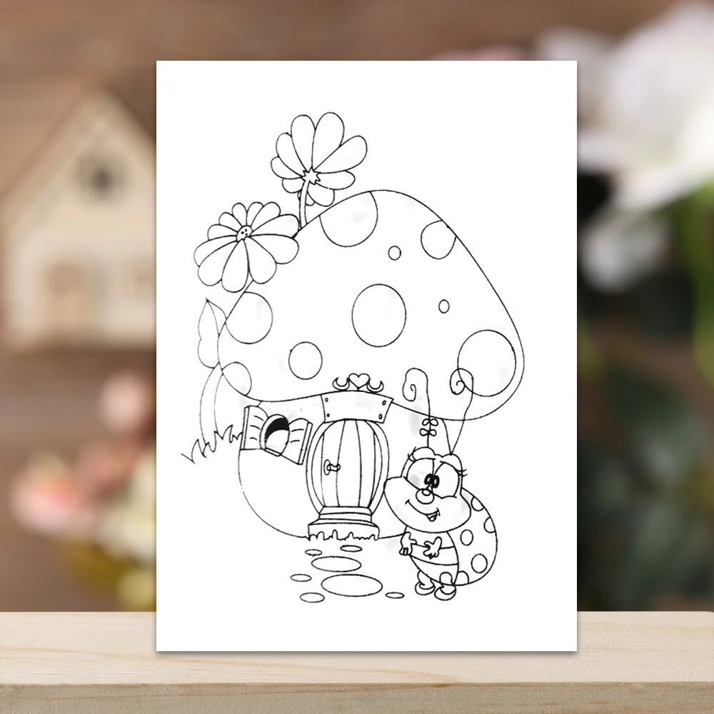 

Mushroom House Frame Stamp Dies Clear Rubber Stamp Craft Stamp for Scrapbook Card Making Decorative Photo Album