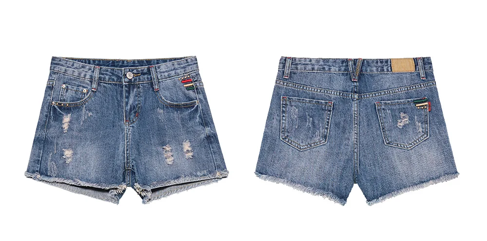 Корейский стиль джинсовые шорты средней талии тонкий CutElastic милые для студентов Лето Лидер продаж