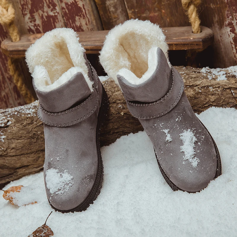 

35--44 Big Size Woman Snow Boots Winter Flats Slip-on Casual Boots For Women Students Flats Mid-Calf Botas Female Shoes
