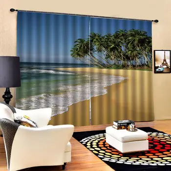 

wave curtain beach curtains landscape curtain Nature Art Print, Drapes Living room Bedroom Decor 2 Panels HooksWindow Curtains