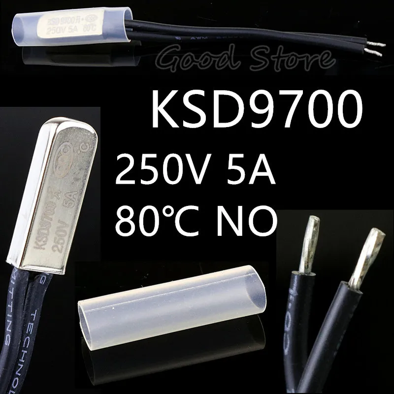 

1pcs KSD9700 NO 5A 250V 80 Degree Celsius Normally Open Temperature Switch Thermostat Thermal Protector