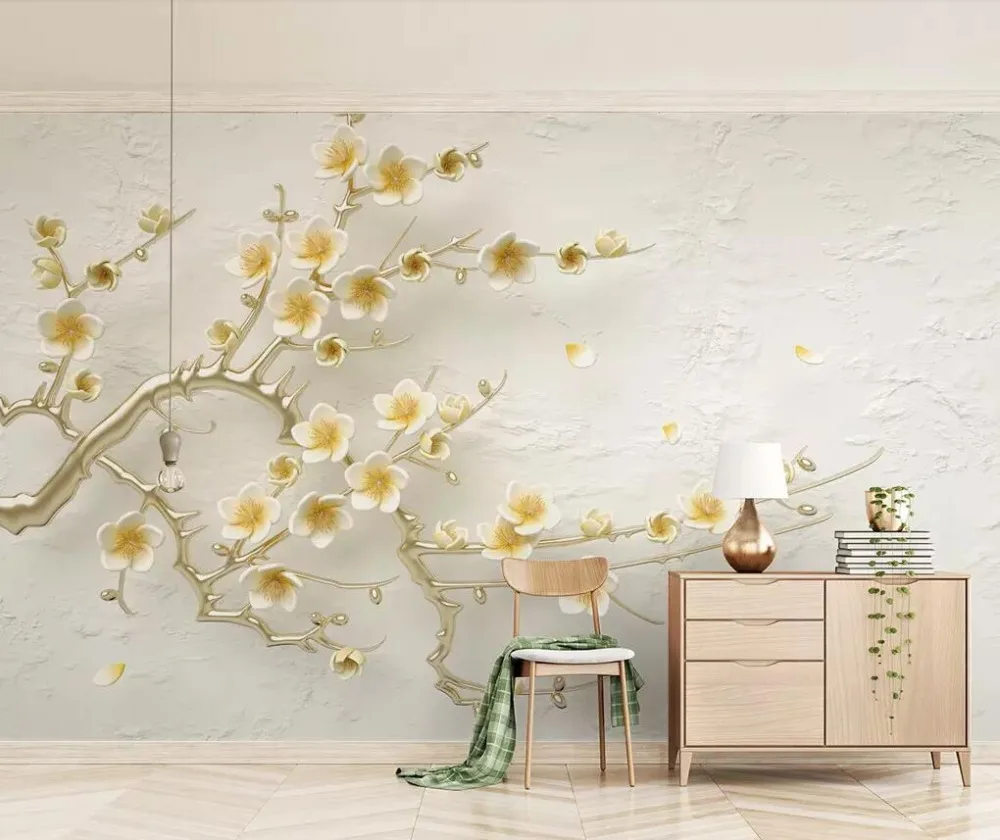 

Small fresh lemon yellow 3d flower relief background wall