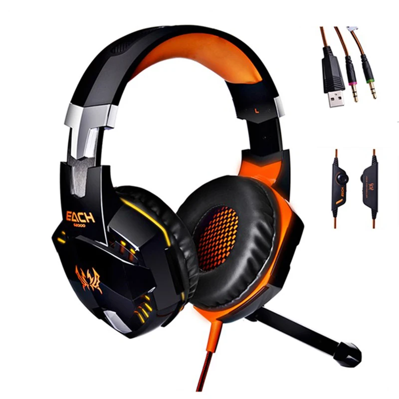 KOTION EACH G2000 Gaming Headset For Computer Laptop PC Adjustable Microphone Games Headphone with LED Lights | Электроника