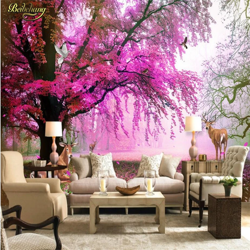beibehang papel de parede Custom Photo Wallpaper Mural Wall Stickers Dream Sakura Trees TV Walls