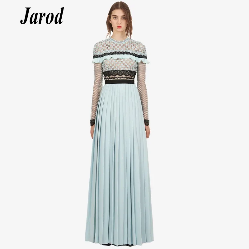 

Self-Portrait 2019 Runway Spring Pleated Long Dress Women Chiffon Patchwork Lace Hollow Out Crochet Party Dress
