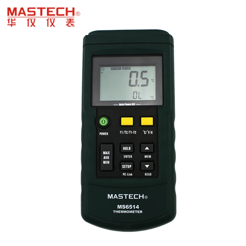 

MASTECH MS6514 Dual Channel Digital Thermometer Temperature Logger Tester USB Interface 1000 Sets Data KJTERSN Thermocouple