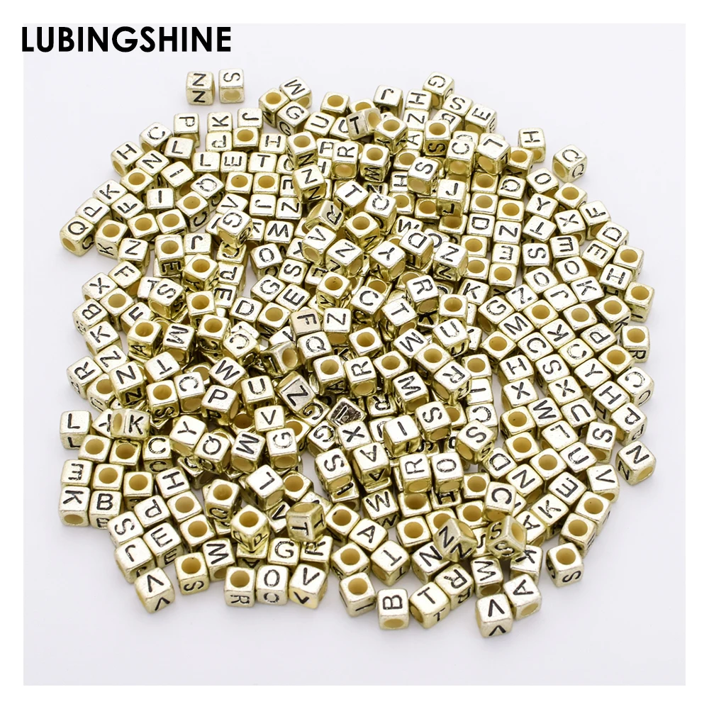 

200PCS Black Colorful Square English letters Gold Silver Color Alphabet Acrylic Beads For Jewelry Making DIY Bracelets Supplies