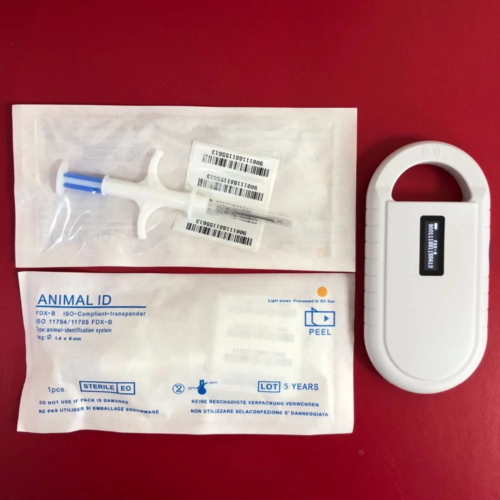 

ISO11785 FDX-B Pet Chip Id Scanner Dog Reader with 2pcs Rfid Syringe 1.4*8mm