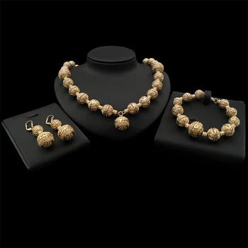 

Yulaili Classic Popular Round Flower Pattern Necklace Bracelet Earrings Dubai Gold Jewelry Sets for Women in Anniversary