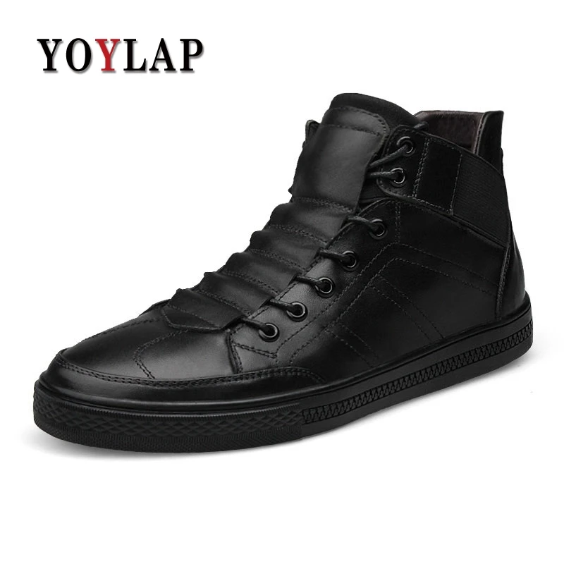 

New 2018 Spring Autumn 100% Genuine Leather Shoes Men Blue Black Lace-Up Luxury Breathable Men Casual Shoes High-Tops Shoes Men