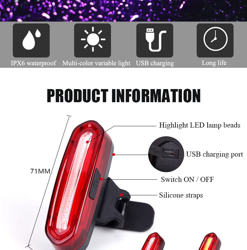 Best WHEEL UP new USB rechargeable bicycle light mountain bike taillights night riding lights warning lights LED color taillights 1 Best WHEEL UP new USB rechargeable bicycle light mountain bike taillights night riding lights warning lights LED color taillights 1