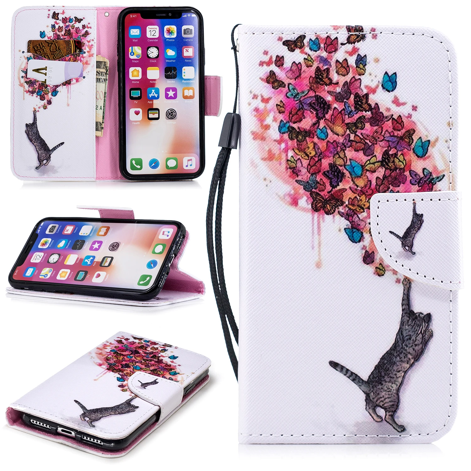 

Wallet Case For iPhone XR X XS Max Case Coloured Drawing PU Leather Flip Cover for funda iPhone 6 6s 7 8 Plus Coque capa Cover