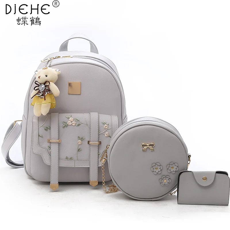 

Fashion 3pcs/Set Women PU Leather Backpacks Small School Bags for Teenagers Girls Female Backpacks Chain Shoulder Bag Purse Sac