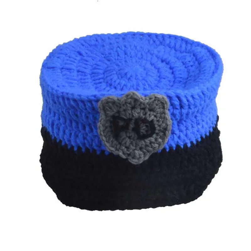 New Hot Sale Newborn Police Design Photography Photo Props Infant Toddler Costume Outfit Handmade Crochet Hat Diaper Set H230 5