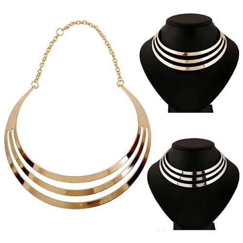 

2018 Women's Exaggerated 3 Layers Semi-Circle Statement Pendant Chain Choker Necklace