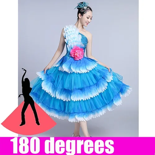 Фламенко платье женские цветочные юбки сексуальные одно плечо Испанские костюмы бальные танцы платья для танцев дамы сценическая одежда DN3585 - Цвет: 180 degree