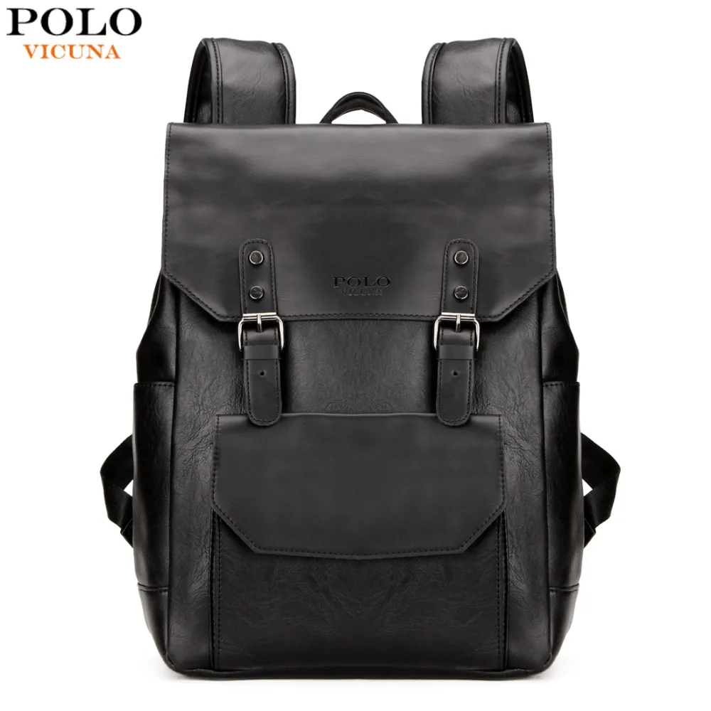 VICUNA POLO European & American Style Men Laptop Backpack PU Leather