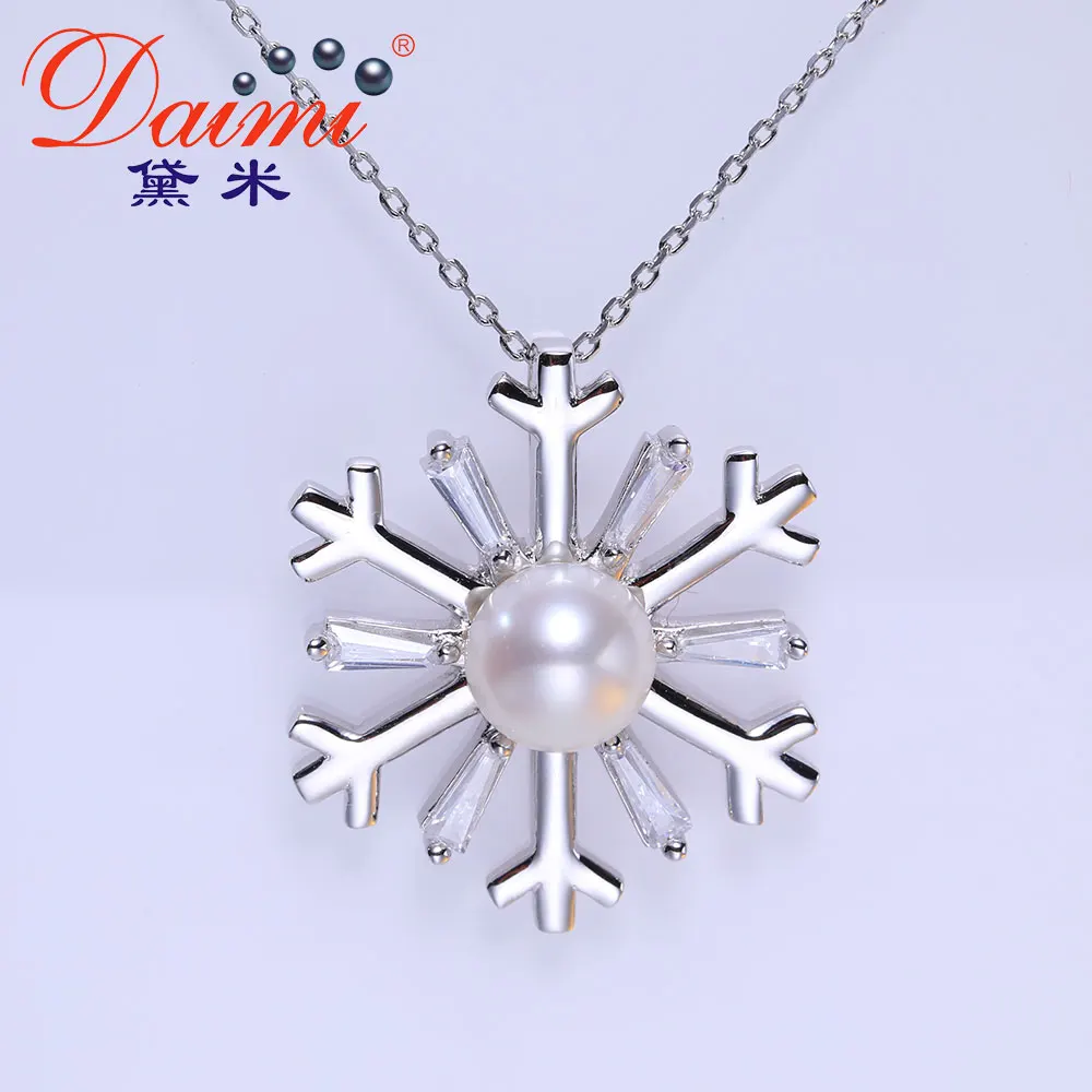 

DAIMI Snowflake Pendant 7.5-8mm Freshwater Pearl Perfectly Round Pearl 925 Silver Pendant