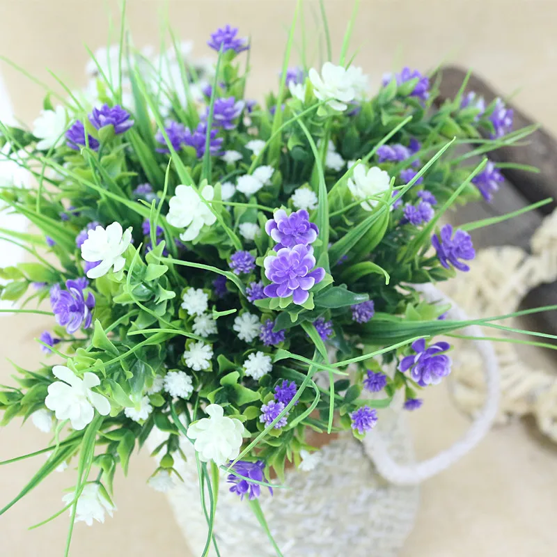 Flone Artificial Gypsophila Flower Plastic Bouquet Fake Flower With Vivid Grass Home Party Decoration Wedding Garden Decor Art (2)