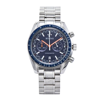 

Chronograph watch luminous hands 40mm japan VKquartz movement date steel Strap bracelet black Rotating bezel R-03