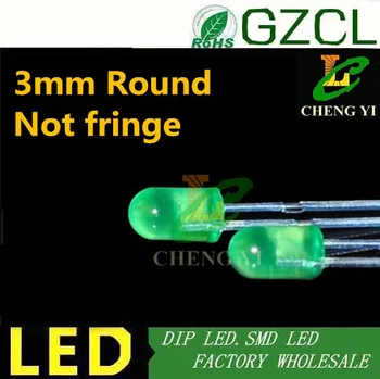 

High bright 3mm led diode Green without edge round dip led 520-530nm 3.0-3.5V