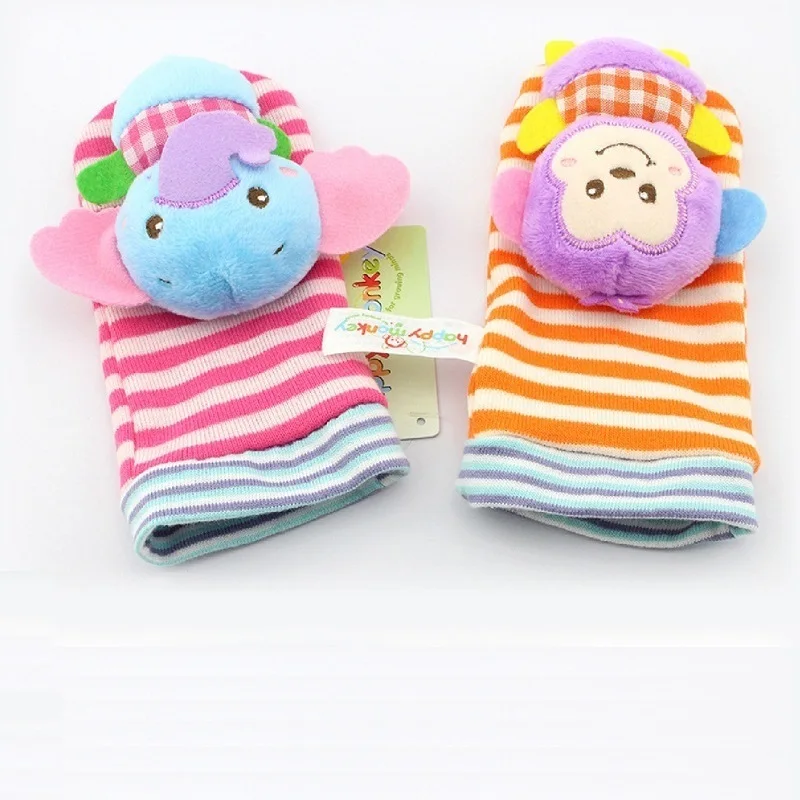 Счастливый обезьяна 2 шт./пара животных носки детские погремушки игрушки колокольчики для кроватки для новорожденных Brinquedos Do Bebe; KF052