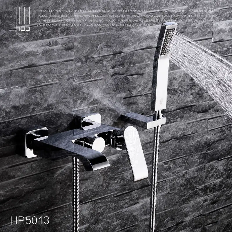 HPB Wall Mounted Brass Bathroom Bathtub Faucet Cold Hot Water Mixer Tap With Handheld Shower Head torneira banheiro HP5013