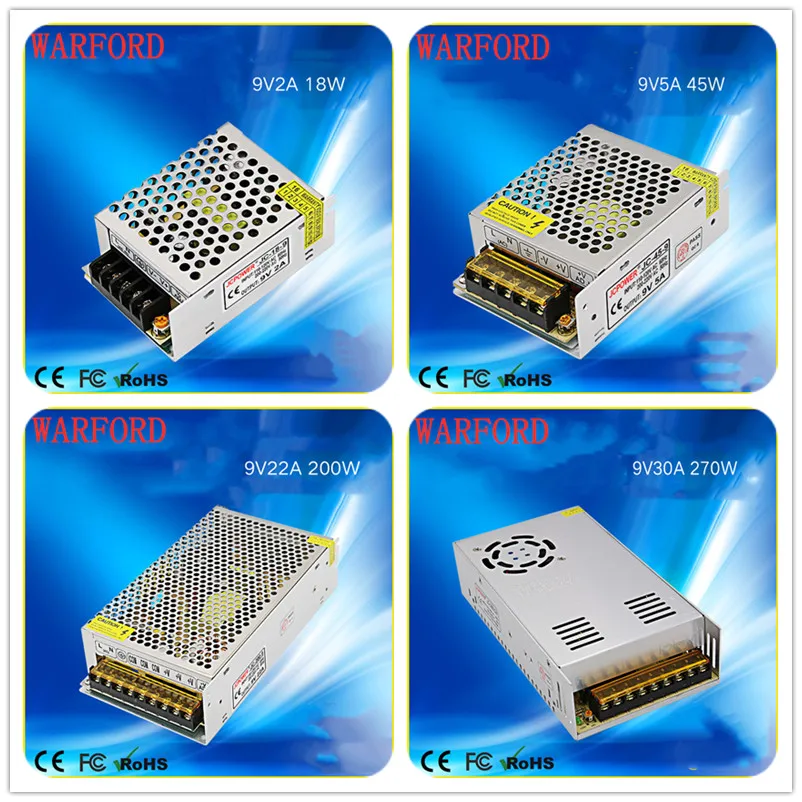 

DC9V Regulated Switching Power Supply 2A/3A/5A/22A/30A Switch Driver Transformer AC110V 220V to DC 9v For LED Strip Light CNC