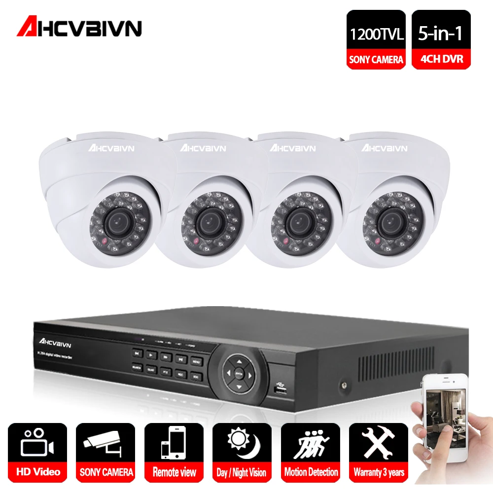 

AHCVBIVN 4CH 1080P HDMI DVR 1200TVL 720P HD Dome Indoor Security Camera System 4 Channel CCTV DVR Kit night vision Camera Set