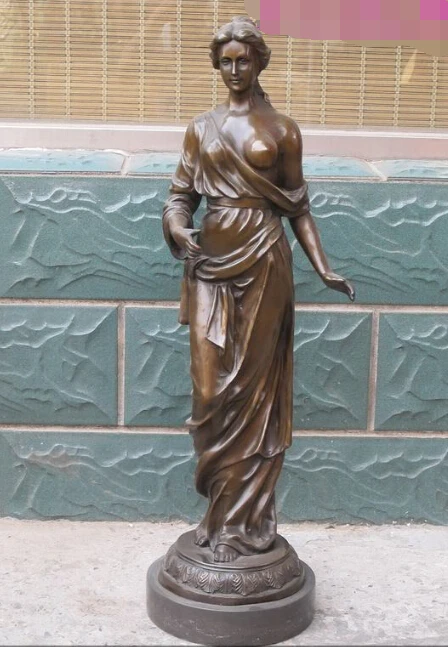 

33"Huge Greece fairy tale Bronze ART sister nude BELLE Stand statue goddess
