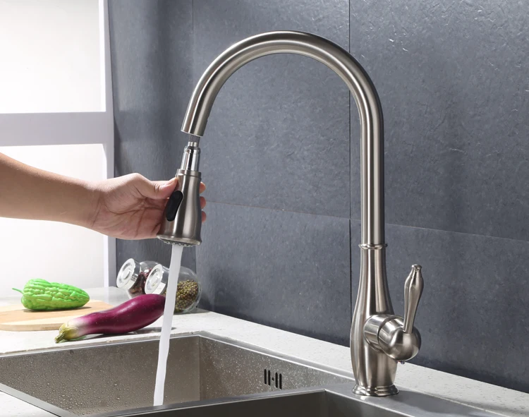 

Brushed nickel color Single Hole Kitchen Faucet Pull Out Spray Mixer Tap Swivel Spout NEW deck mounted