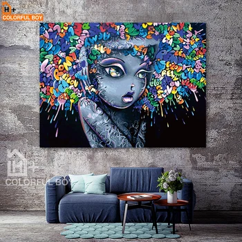 

COLORFULBOY Modern Creative Abstract Girl Graffiti Canvas Painting For Kids Room Wall Art Posters And Prints Wall Pictures Decor