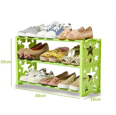 Простая многослойная комбинированная полка для обуви, короткая полка для хранения обуви, Современная полка для обуви - Цвет: 3 Layer Green Star