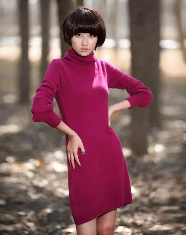 Женское платье-свитер на осень и зиму, Женский Длинный свитер с высоким воротником, вязаные пуловеры с длинным рукавом, теплое платье, свитер с высоким воротом