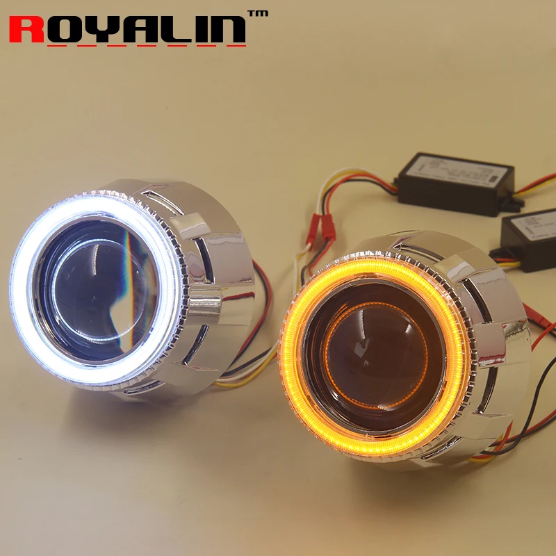

ROYALIN Auto Headlight Projector H1 Bi Xenon Lens LED COB Angel Eyes Dual Color Turn Signal DRL for H4 H7 Car Lights Retrofit