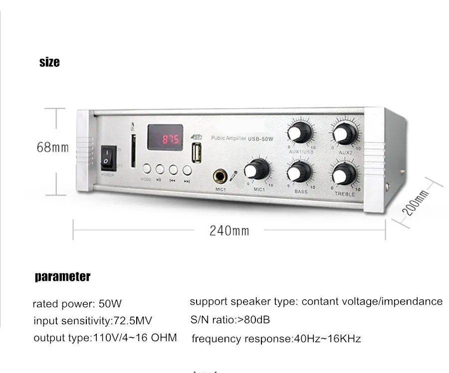 FAIRSZ Professional background music public broadcasting system 50W audio amplifier and ceiling speakers set SD/USB/RADIO/MP3