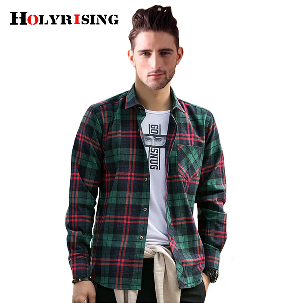 Holyrising мужские рубашки с длинным рукавом Camisa Social Masculina повседневные в клетку