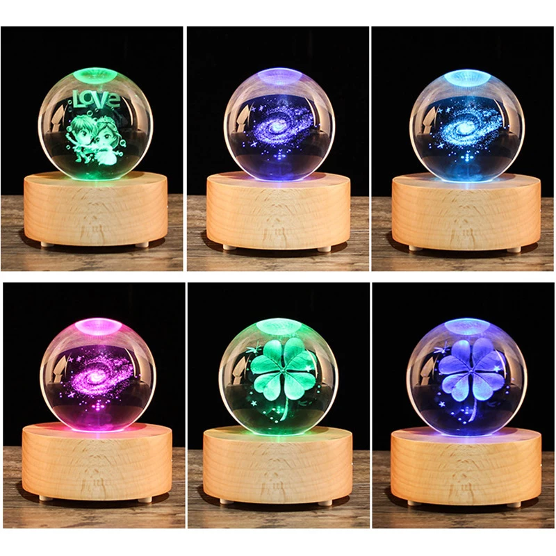 

Luminous Crystal Ball Music Box Creative Birthday Gifts Music Box Wooden Bluetooth Speaker Snow Wedding Gift for Home Decoration
