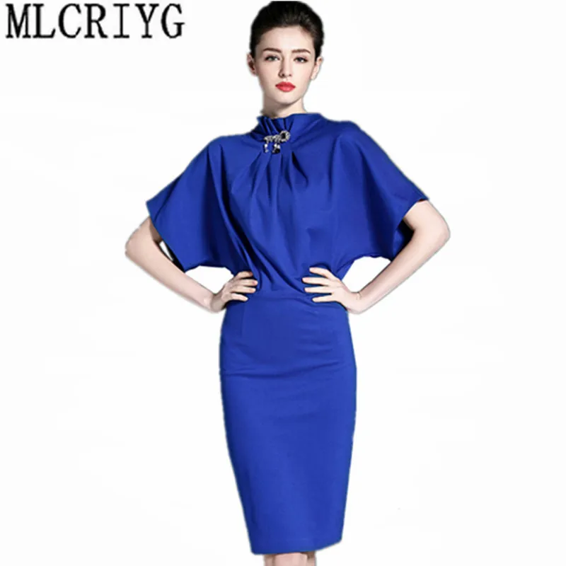 2019 Elegant Summer Dress Women Work Office Bodycon Dress Female Black Blue Women's Dresses Womens Clothing robe femme YQ085