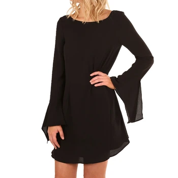 

Black Women Elegant Ruffles Long Sleeve Dresses Party Casual Cocktail Short Mini Dress