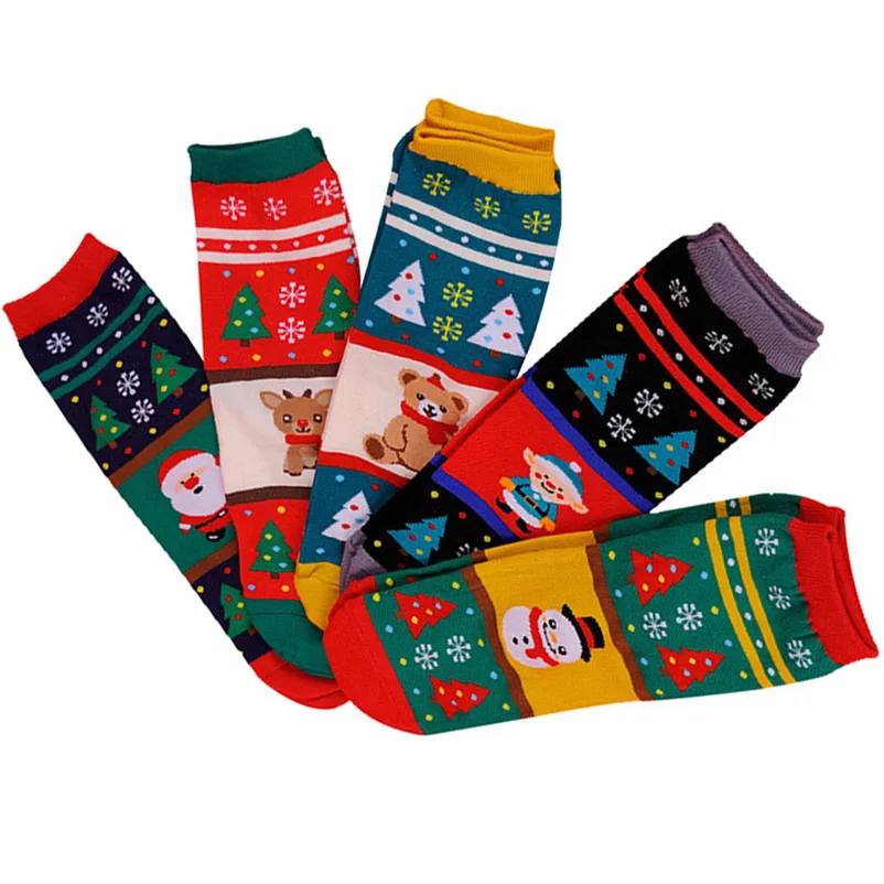 5 пар женских рождественских носков забавные короткие рождественские носки с оленем, Санта Клаусом милые носки для девочек Meias
