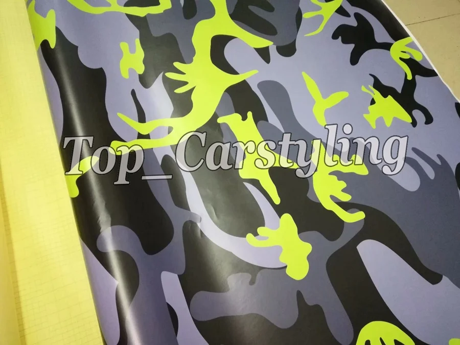 fluorescent yellow  camo vinyl car wrapping sticker film foil  (3)
