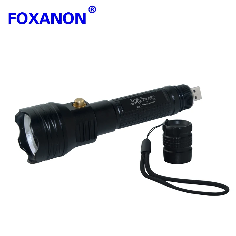 Foxanon мини Портативный 1800lm Cree L2 Водонепроницаемый Дайвинг фонарик 10 Вт 500 м USB Перезаряжаемый светодиодный Фонари Водонепроницаемый фонари