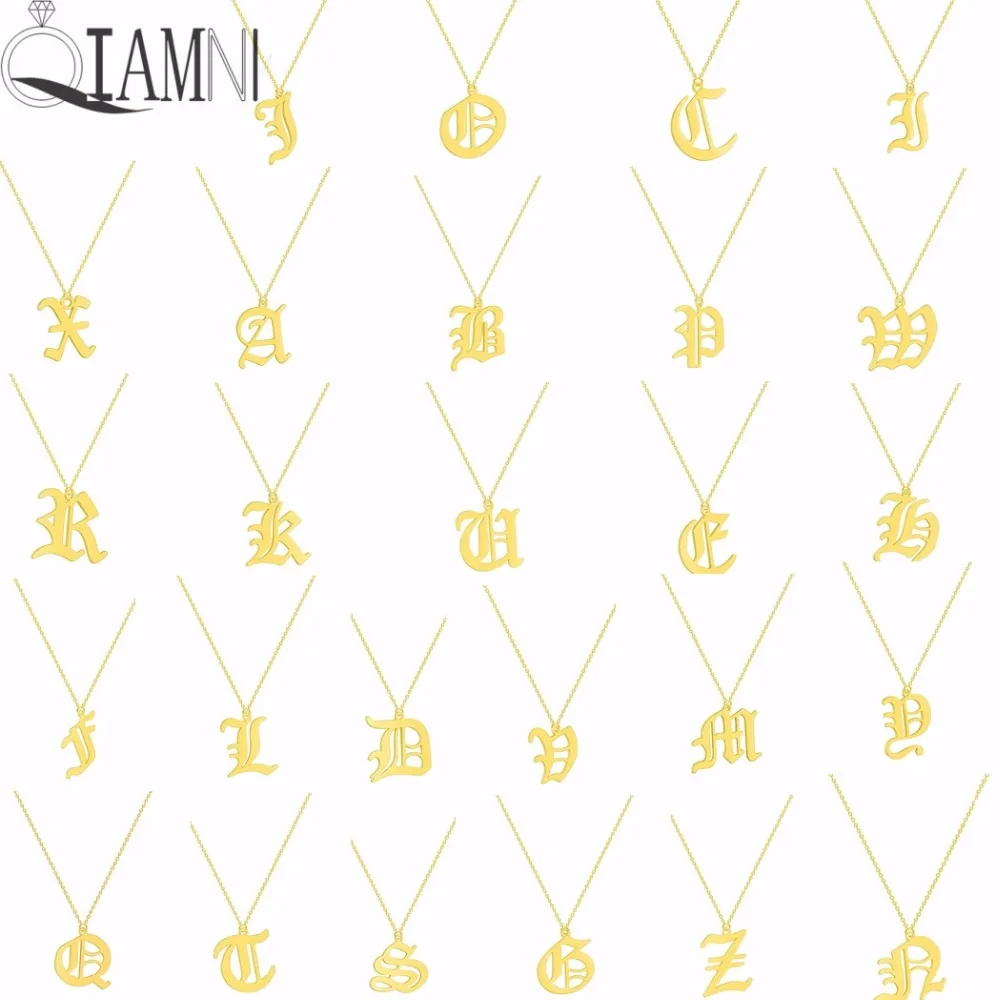 

QIAMNI Old English Alphabet 26 A-Z Letter Pendant Necklace for Women Stainless Steel Capital Initial Necklace Birthday Gift