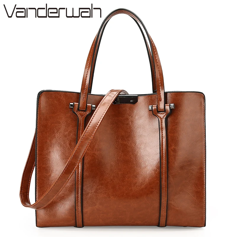 

VANDERWAH Fashion Women Handbag PU Oil Skin Leather Women Bag Large Capacity Tote Bag Big Ladies Shoulder Bags Famous Brand sac